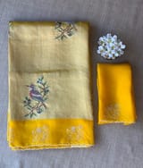 Mango Yellow Premium Handloom Designer Tissue saree with exquisite embroidery