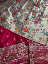 Dark Pink Pure Mashru Satin Saree with embroidery SS5019