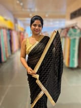 Black Georgette Saree with zigzag pattern badla sequnce : S62F080