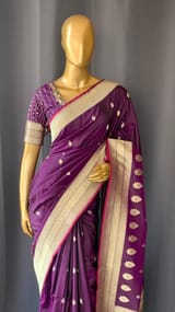 Brinjal Pure Handloom Banarasi Silk Saree