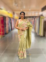 Pista Banarasi Brocade Saree with Pichwai Embroidered Skirt Border. SS5088