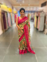 Pista Fusion Tissue Gorgette Saree with vidarbha Borders