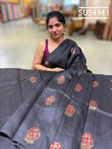 Black Banarasi Handloom Dupion Rawsilk Saree : S62F104