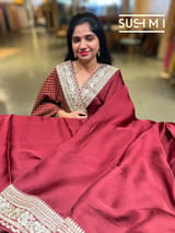 Burgundy Satin Saree with sabyasachi borders : D62F051