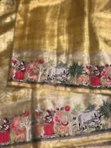 Gold Kanjeevaram Saree with Village Theme Embroidery SS50198