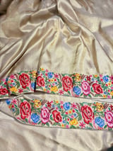 Beigish Taupe Green Kanchi Brocade Tissue Saree with Petite Point Embroidered Border SS50141