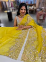 Lemon Yellow Organza Silk Saree with heavy intricate handwork SS50253