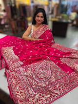 Dark Pink Pure Mashru Satin Saree with embroidery SS5019