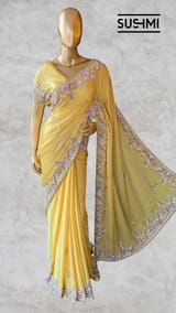 Yellow Pure Satin Georgette Saree
