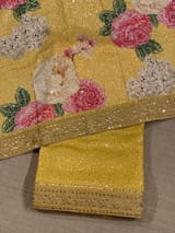 Yellow Georgette Sequence saree with sabhyasachi borders and printed blouse SS50512