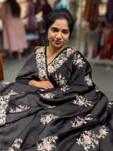 Black Satin Saree with Parsi Gara embroidery SS5028