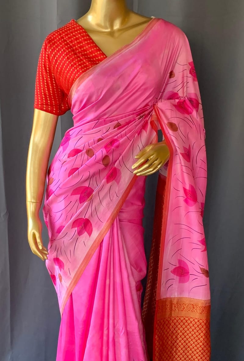 Pure silk Saree with hand paint