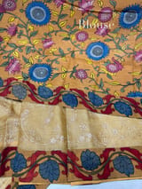 Champagne Gold Silk kota and pen kalamkari fusion saree with pita emb