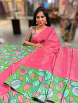 Pink Handloom Mul Tissue & Pen kalamkari fusion Saree