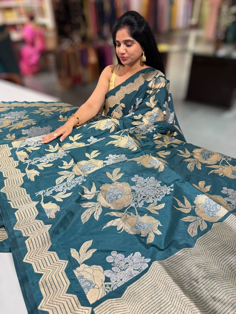 Forest Green Ektara Banarasi Designer Silk Saree