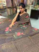 Darkest Brown Printed Tussar Tissue Saree SS50449