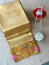 Gold Kanjeevaram Tissue Sareewith petite point embroidery : S62F086