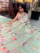Mint Peach Tissue georgette saree with embroidery