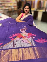 Violet Pure  handloom Ponduru Khadi jamdani Saree with designer pallu SS50364