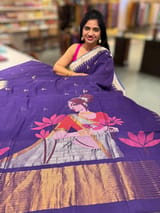 Violet Pure  handloom Ponduru Khadi jamdani Saree with designer pallu SS50364