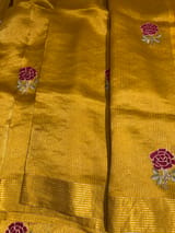 Yellow Banarasi Silk Tissue stripes Saree with embroidery SS50616