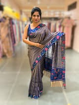 Blue Banarasi Tissue stripes Saree with petite point embroidery SS50215
