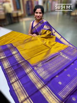 Olive Gold Vintage checks kanjeevaram Saree
