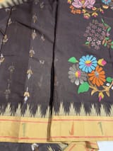 Darkest Brown  Pure  handloom Ponduru Khadi jamdani Saree with heavy pallu