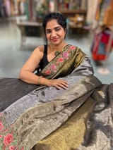 Lenin Tissue Saree with petite point Embroidered Border