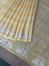 Pastel Yellow Designer Silk kota saree with elephant embroidered border SS50266