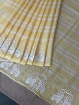 Pastel Yellow Designer Silk kota saree with elephant embroidered border SS50266