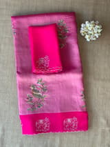 Rani pink Premium Handloom Designer Tissue saree with exquisite embroidery
