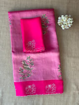 Rani pink Premium Handloom Designer Tissue saree with exquisite embroidery