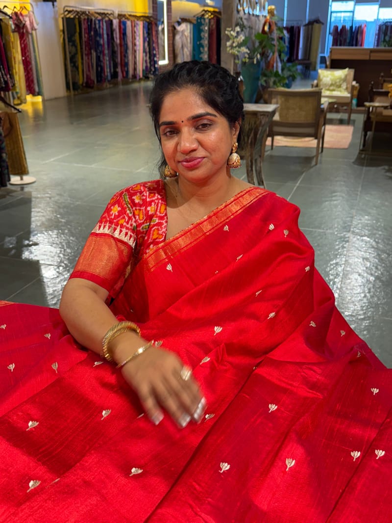 Red Pure Handloom Raw Silk Saree SS50492