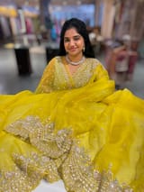 Lemon Yellow Organza Silk Saree with heavy intricate handwork SS50253