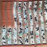 Mul silk tissue stripes handloom saree with handpainting