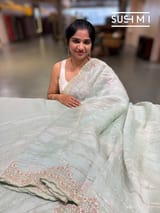 Mint Pure Organza Saree with heavy Handwork