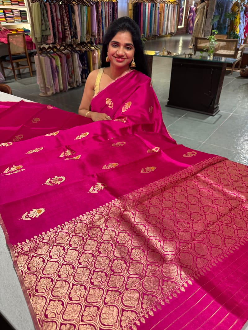 Pink Borderless Poona Silk Saree