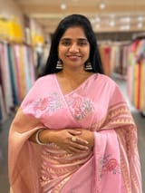 Lotus Pink Banarasi Tissue saree with swan embroidery