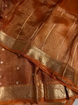 Rust Orange Banarasi handloom tissue saree