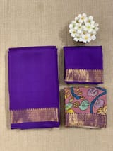 Brinjal vintage Kanchipuram silk saree with pen kalamkari blouse SS50179