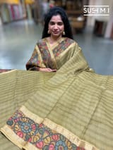Olive Green Kanchi pen kalamkari fusion saree