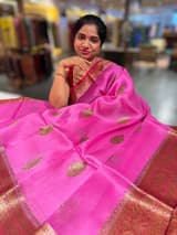 Neon Pink Kora Banarasi Saree with Kaduwa woven motifs