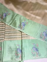 Sea Green Banarasi Tissue saree with swan embroidery SS50404
