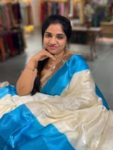 Ivory & Blue Combo Chinnon Crepe Saree with Gotapatti Borders SS50610