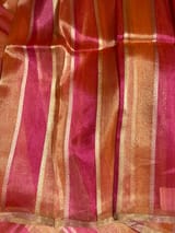 Orange and Pink Rangkaat  Banarasi handloom tissue stripe saree