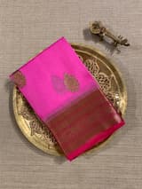 Neon Pink Kora Banarasi Saree with Kaduwa woven motifs