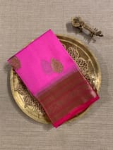 Neon Pink Kora Banarasi Saree with Kaduwa woven motifs