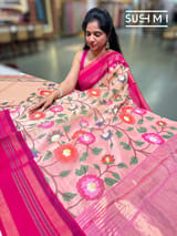 Nude Pink Tissue Gorgette Fusion Saree with vidarbha Borders SS50227