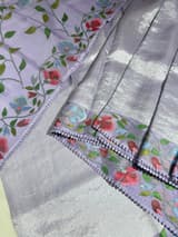 Lilac kora tissue saree with pythani inspired embroidery
